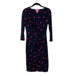 Catherine Malandrino Black Red Polka Dot Faux Wrap Sheath Dress Size XS